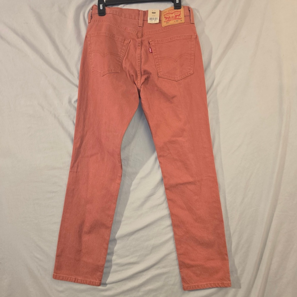 Levi's 511 Slim Jeans 30x30 Mens Salmon Pink Stretch Denim Pants - Picture 6 of 7